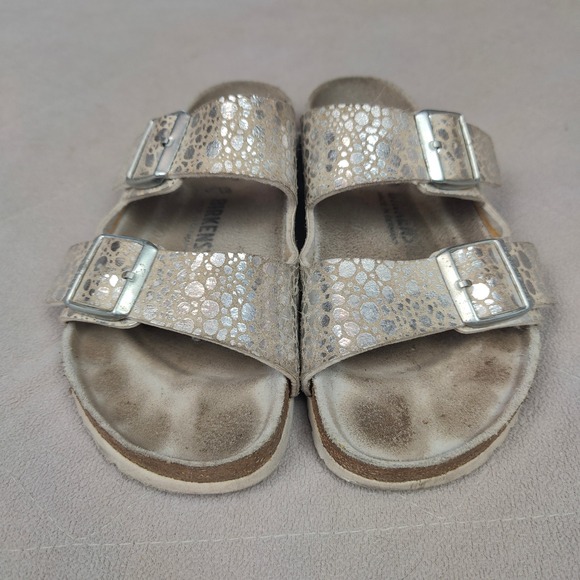 Birkenstock Arizona Sandals Womens 37 US 6 Stone Silver Metallic Slides Boho - Picture 4 of 9